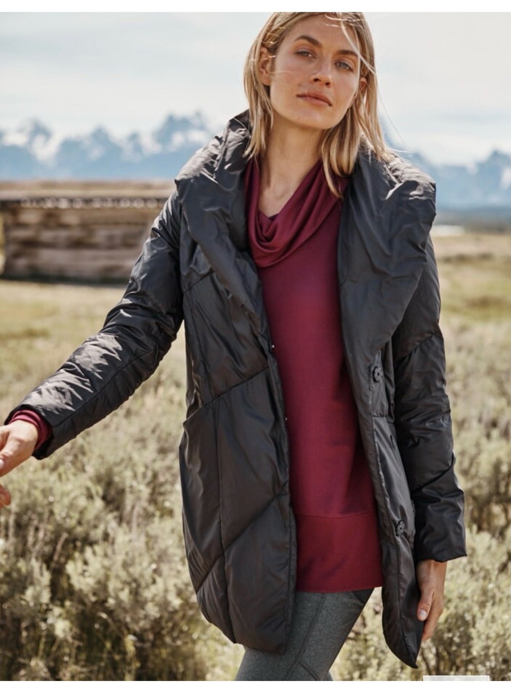 Garnet Hill Black Ample Collar Oversized Puffer Coat